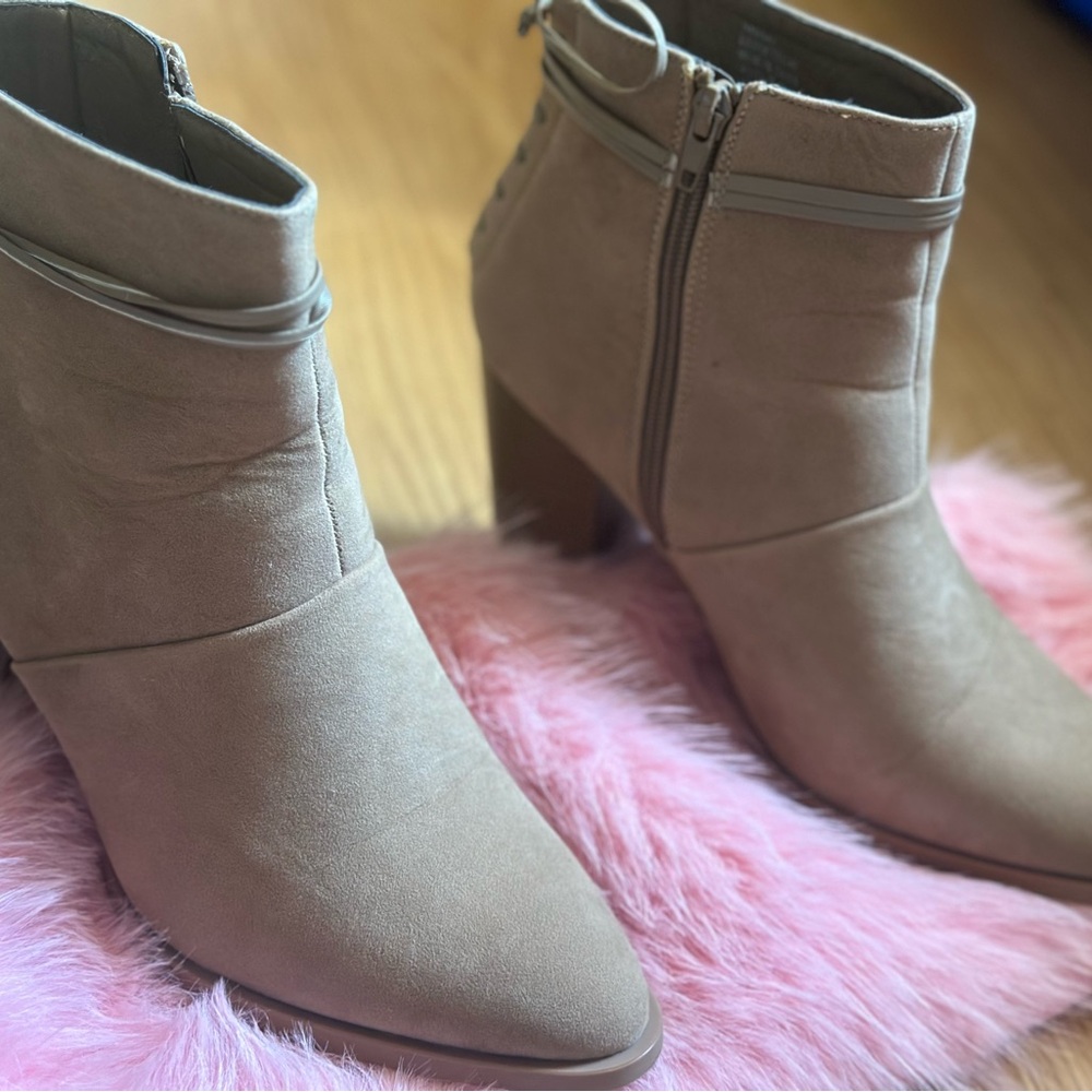 Nude suede booties from shoe dazzle